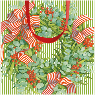Ribbon Stripe Wreath Small Square Gift Bag - 1 Each