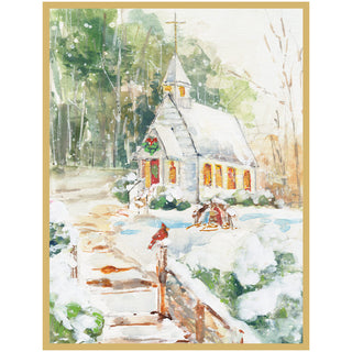 Peaceful Church In Snow C-Sized Blank Christmas Card Pack in Cello - 5 Cards & 5 Envelopes