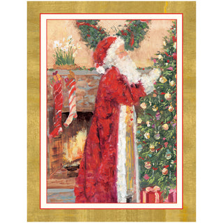 Santa At The Fireplace C-Sized Blank Christmas Card Pack in Cello - 5 Cards & 5 Envelopes