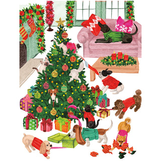 Pets Unwrapping Gifts C-Sized Christmas Cards Pack in Cello - 5 Cards & 5 Envelopes