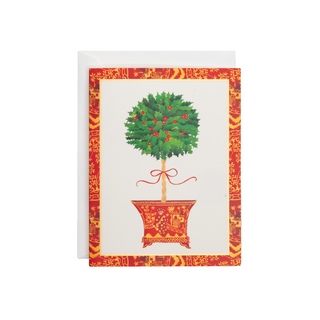 Holly Topiary In Red Pot Classic Boxed Christmas Cards - includes 15 cards & envelopes