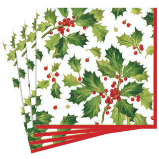 Gilded Holly White Dinner Napkin - package of 20