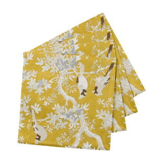 Scenic Songbirds Gold & Ivory Cocktail Napkins - 20 Per Package