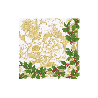 Holly Ceramic Ivory & Gold Cocktail Napkins - 20 Per Package