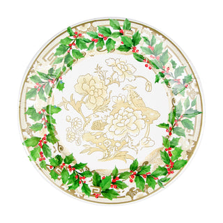 Holly Ceramic Ivory & Gold Dinner Plates - 8 Per Package