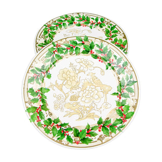 Holly Ceramic Ivory & Gold Dinner Plates - 8 Per Package