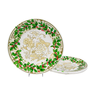 Holly Ceramic Ivory & Gold Dinner Plates - 8 Per Package