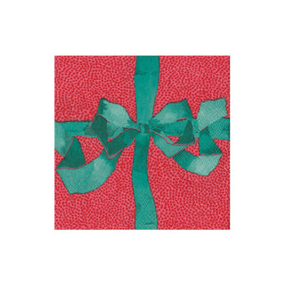 Tied With A Bow Red & Spruce Cocktail Napkins - 20 Per Package