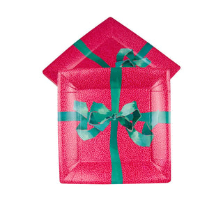 Tied With A Bow Red & Spruce  Sq Salad & Dessert Plates - 8 Per Package