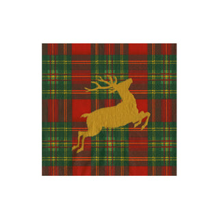 Reindeer Tartan Red Boxed Cocktail Napkins - includes 12 Boxed Cocktail Napkins