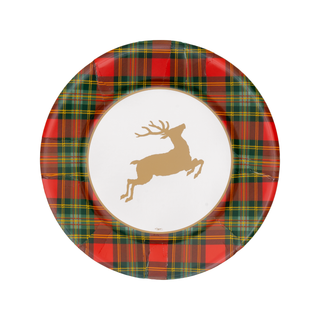 Reindeer Tartan Red Paper Dinner Plates - includes 8 Paper Dinner Plates