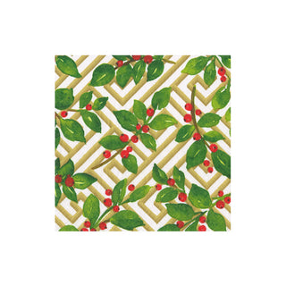 Holly And Fretwork White Boxed Cocktail Napkins - includes 12 Boxed Cocktail Napkins