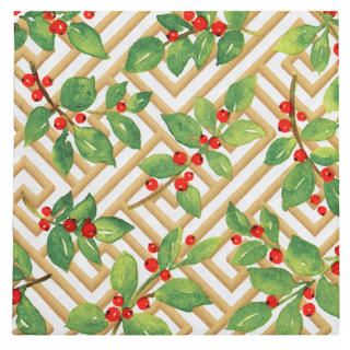 Holly And Fretwork White Dinner Napkins - includes 20 Dinner Napkins