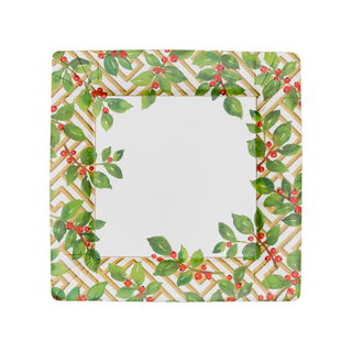 Holly And Fretwork White Square Paper Dinner Plates - includes 8 Paper Dinner Plates