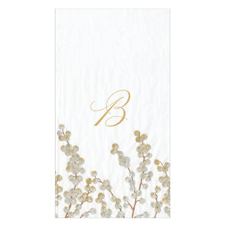 Berry Branches White/Silver Guest Towel with Initial B