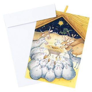 Nativity With Animals Cmas Med Flat Advent Calendar W/Env