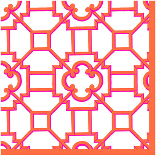 Garden Trellis Cloth Dinner Napkin in Fuchsia & Orange - 4 Napkins Include Per Set