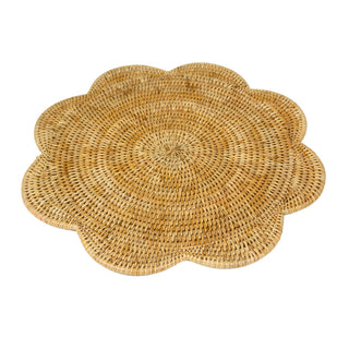 Rattan Scallop Round Placemat in Honey - 1 Placemat