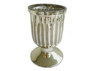 Glass Hurricane in Ribbed Silver - 9cm