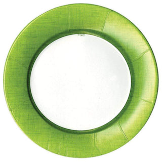 Caspari Linen Border Paper Dinner Plates in Moss Green - 8 Per Package 11371DP