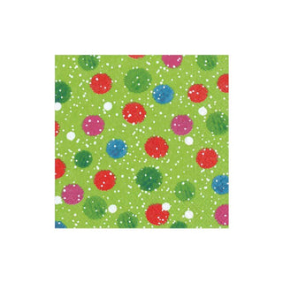 Caspari Snowy Pom Poms Paper Cocktail Napkins in Green - 20 Per Package 13330C