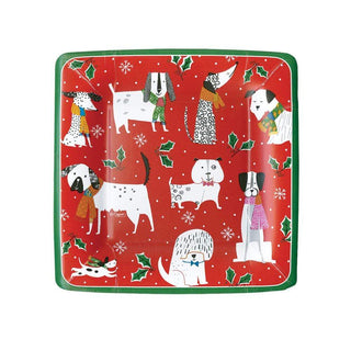 Caspari Christmas Canines Square Paper Salad & Dessert Plates - 8 Per Package 14130SP