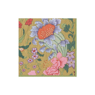 Caspari Chinese Silk Paper Cocktail Napkins in Gold - 20 Per Package 14241C
