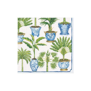 Caspari Potted Palms Paper Cocktail Napkins in White - 20 Per Package 14400C