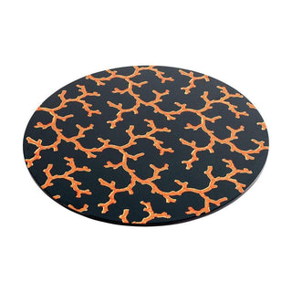 Caspari The Coral Sea Round Lacquer Placemat in Black - 1 Each 14562LQPMRND