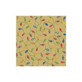 Caspari Christmas Lights Paper Cocktail Napkins in Gold - 20 Per Package 14751C
