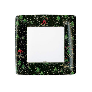 Caspari Winter Sports Square Paper Salad & Dessert Plates in Black - 8 Per Package 14791SP