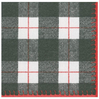 Caspari Plaid Check Paper Linen Dinner Napkins in Black - 12 Per Package 14802DG