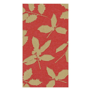 Caspari Holly Silhouettes Paper Linen Guest Towel Napkins in Red - 12 Per Package 14811GG