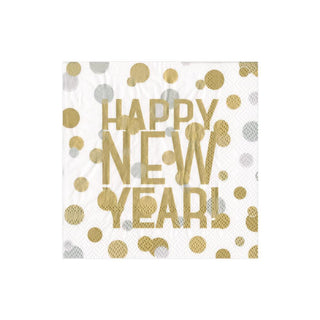 Caspari Confetti Happy New Year Paper Cocktail Napkins in White - 20 Per Package 15082C