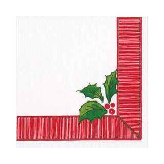 Caspari Ribbon Border Holly Paper Luncheon Napkins - 20 Per Package 15590L