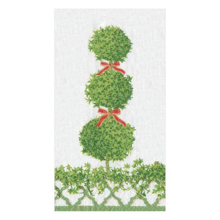 Caspari Topiaries Paper Guest Towel Napkins in Green Border - 15 Per Package 16051G