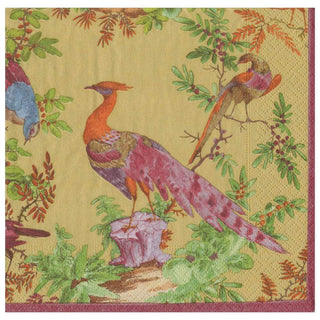 Caspari Chelsea Birds Paper Dinner Napkins in Gold - 20 Per Package 16580D