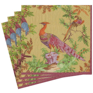 Caspari Chelsea Birds Paper Dinner Napkins in Gold - 20 Per Package 16580D
