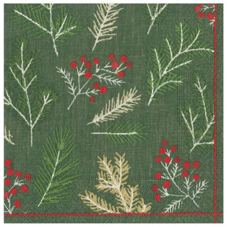 Caspari Sprigs and Berries Paper Dinner Napkins in Evergreen - 20 Per Package 16691D