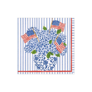 Caspari Flags and Hydrangeas Boxed Paper Cocktail Napkins - 40 Per Box 16900B