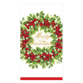Holly and Berry Wreath Merry Christmas Paper Guest Towel Napkins - 15 Per Package 17190G