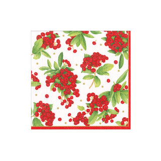 Christmas Berry Paper Cocktail Napkins in Red- 40 Per Box 17230B