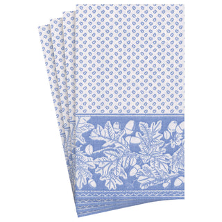 Oak Leaves & Acorns Paper Linen Guest Towel Napkins in French Blue/White - 12 Per Package 17292GG