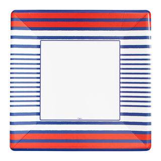 Breton Stripe Square Dinner Plates in Blue - 8 Per Package