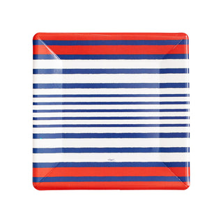 Breton Stripe Square Salad & Dessert Plates in Blue- 8 Per Package