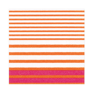 Breton Stripe Luncheon Napkins in Coral & Fuchsia - 20 Per Package