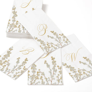 Berry Branches White/Silver Guest Towel with Initial B