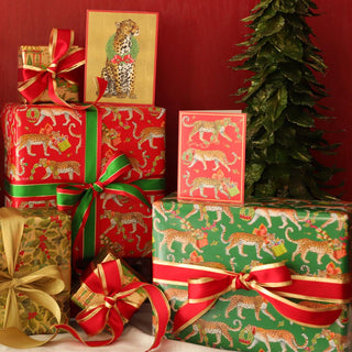 Caspari Christmas Leopards Gift Wrapping Paper in Dark Green - 30" x 8' Roll 97450RC