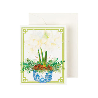 Caspari Potted Amaryllis Gift Enclosure Cards in Gold Foil - 4 Mini Cards & 4 Envelopes 9755ENC