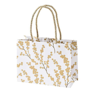 Caspari Berry Branches Small Gift Bag in Ivory & Gold - 1 Each 9756B1